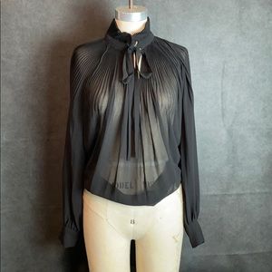 Topshop Oversized Sheer Black Pleated Blouse + Bow